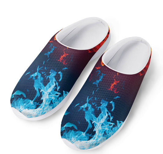 Red And Blue Fire Print Mesh Casual Shoes