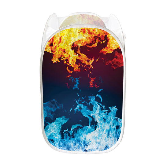 Red And Blue Fire Print Mesh Laundry Hamper