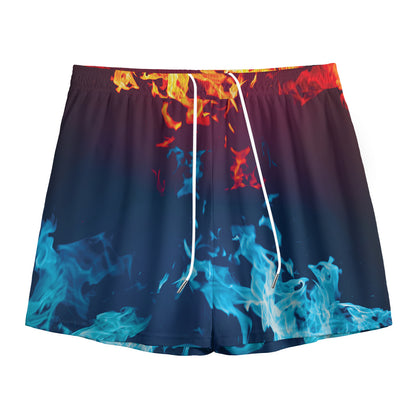Red And Blue Fire Print Mesh Shorts