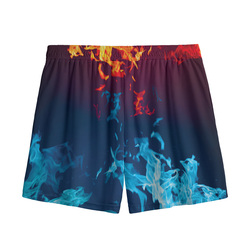 Red And Blue Fire Print Mesh Shorts