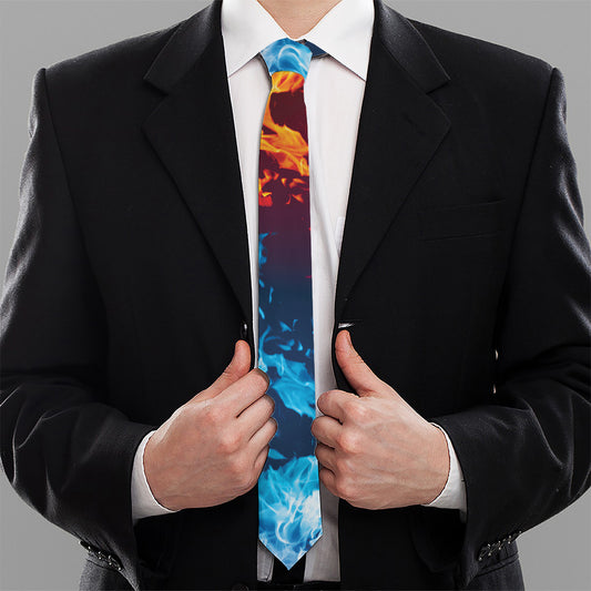 Red And Blue Fire Print Necktie