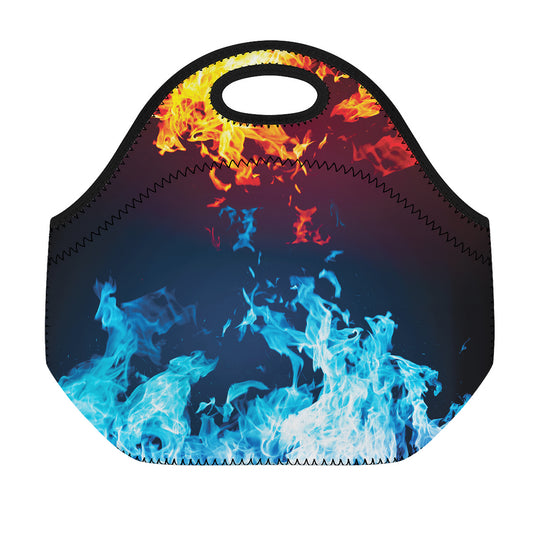 Red And Blue Fire Print Neoprene Lunch Bag