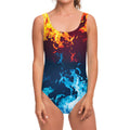 Red And Blue Fire Print One Piece Swimsuit