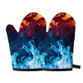 Red And Blue Fire Print Oven Mitts