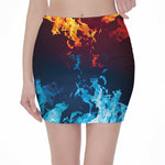 Red And Blue Fire Print Pencil Mini Skirt