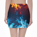 Red And Blue Fire Print Pencil Mini Skirt