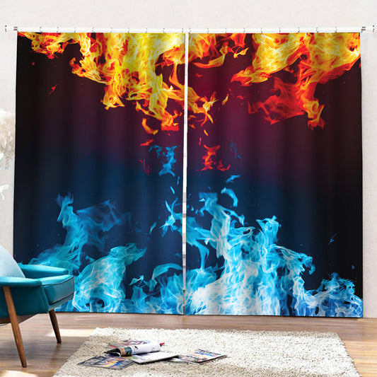 Red And Blue Fire Print Pencil Pleat Curtains