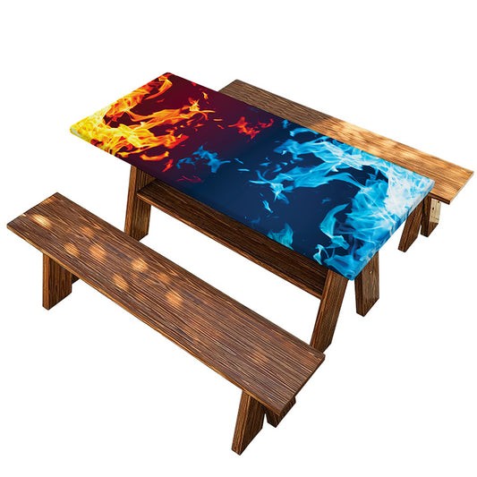 Red And Blue Fire Print Picnic Table Cover