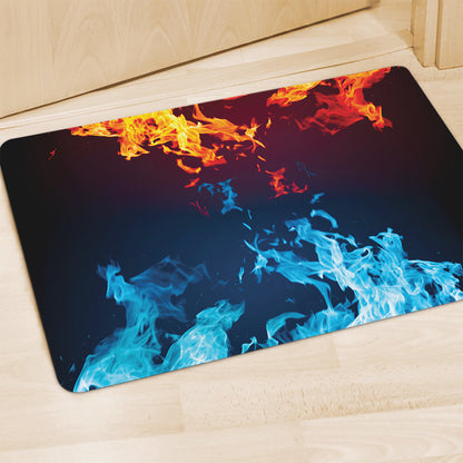 Red And Blue Fire Print Polyester Doormat