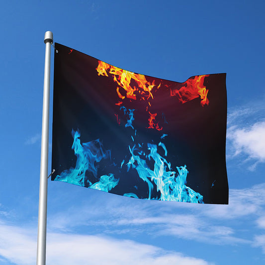 Red And Blue Fire Print Polyester Flag