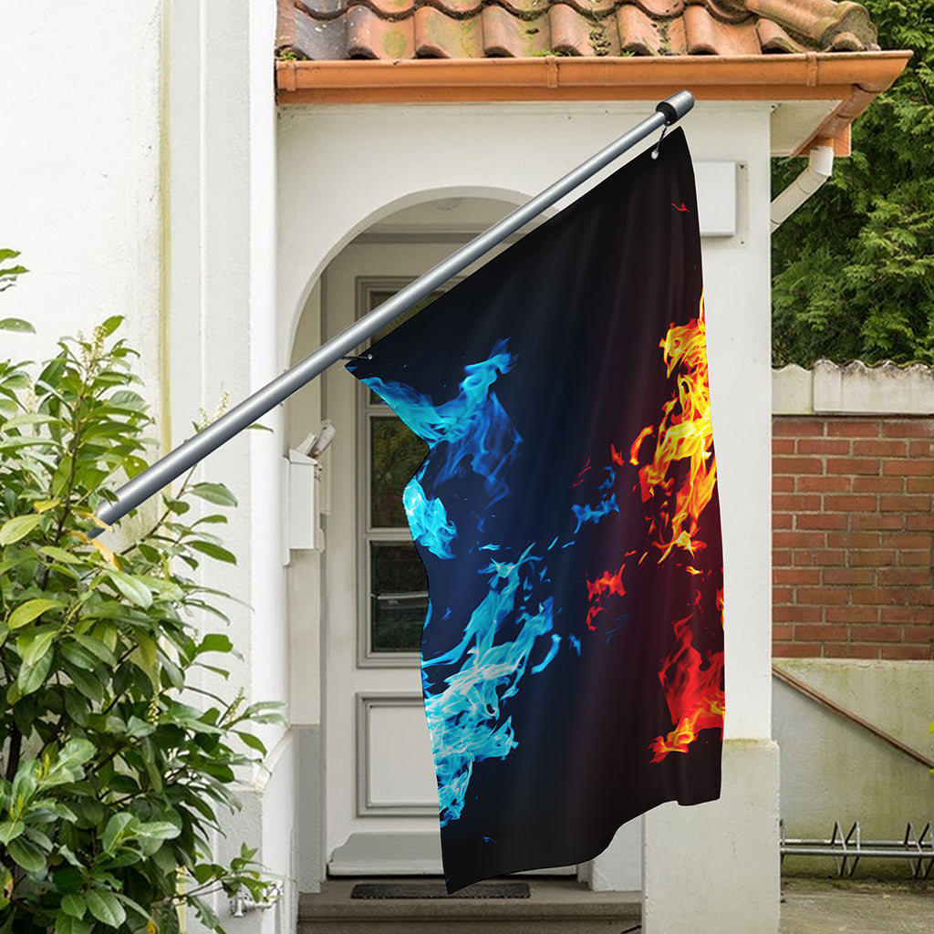 Red And Blue Fire Print Polyester Flag