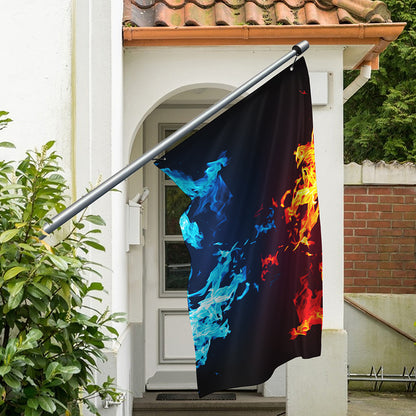 Red And Blue Fire Print Polyester Flag