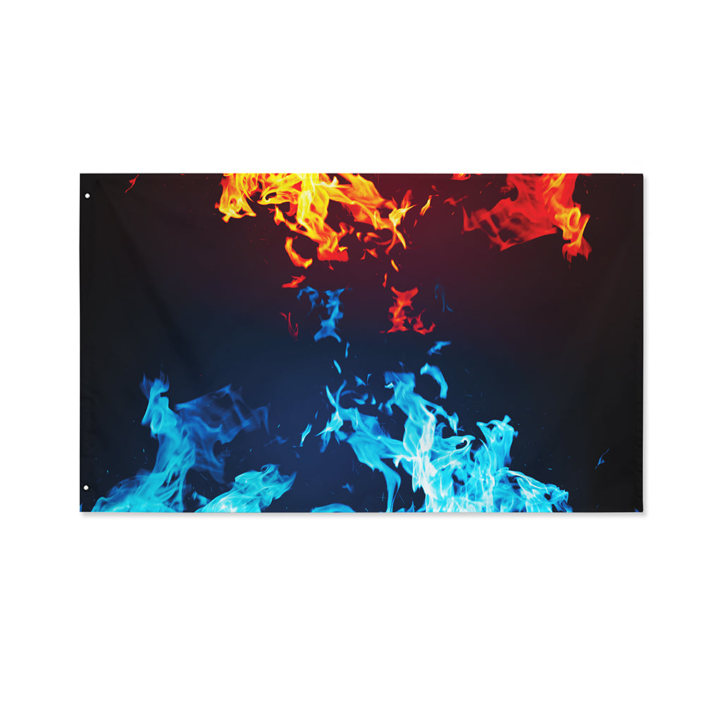 Red And Blue Fire Print Polyester Flag
