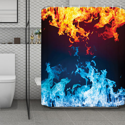 Red And Blue Fire Print Polyester Shower Curtain