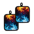 Red And Blue Fire Print Pot Holders