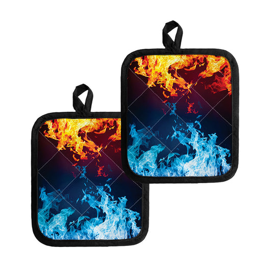 Red And Blue Fire Print Pot Holders