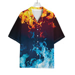 Red And Blue Fire Print Rayon Hawaiian Shirt