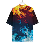 Red And Blue Fire Print Rayon Hawaiian Shirt