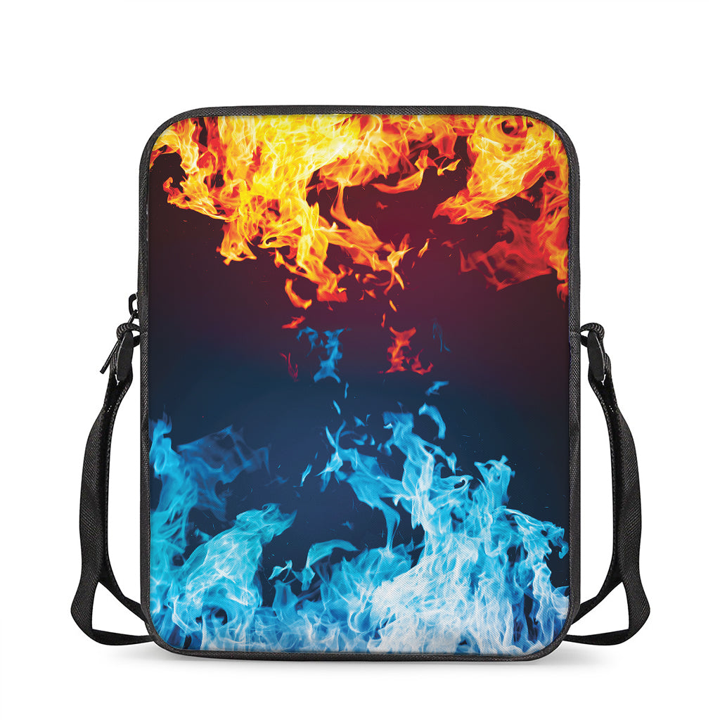 Red And Blue Fire Print Rectangular Crossbody Bag