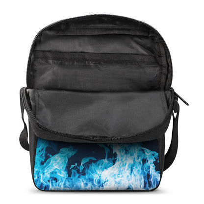 Red And Blue Fire Print Rectangular Crossbody Bag