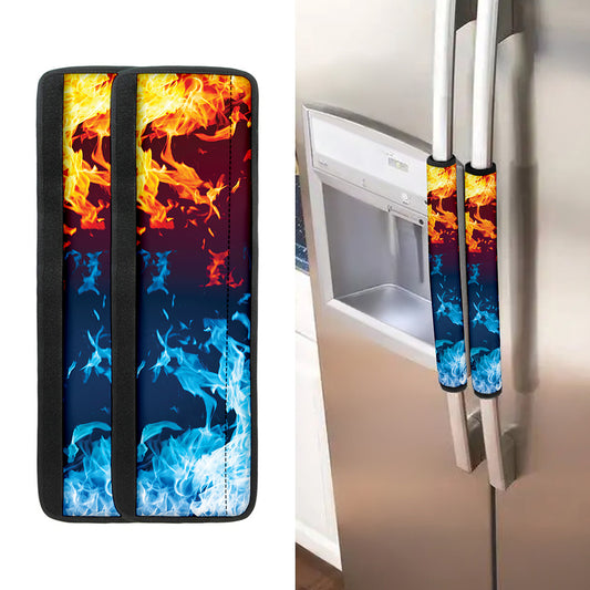 Red And Blue Fire Print Refrigerator Handle Covers