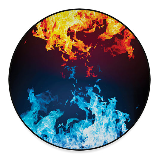 Red And Blue Fire Print Round Floor Mat