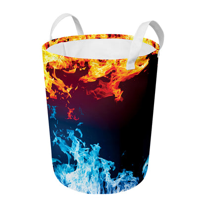 Red And Blue Fire Print Round Laundry Basket
