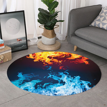 Red And Blue Fire Print Round Rug