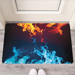 Red And Blue Fire Print Rubber Doormat