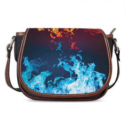 Red And Blue Fire Print Saddle Bag