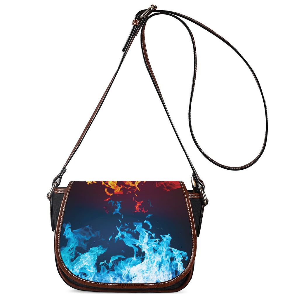 Red And Blue Fire Print Saddle Bag