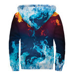 Red And Blue Fire Print Sherpa Lined Zip Up Hoodie