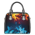 Red And Blue Fire Print Shoulder Handbag