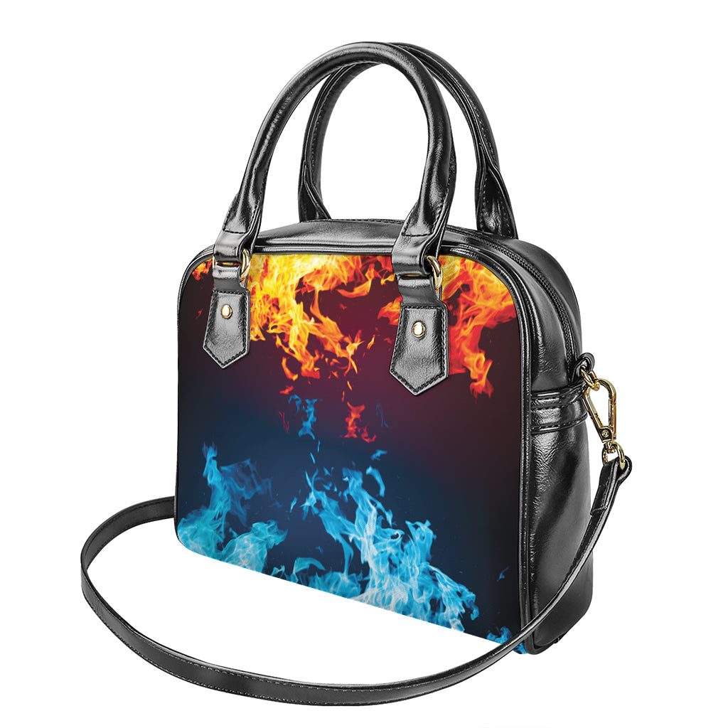 Red And Blue Fire Print Shoulder Handbag