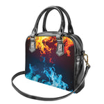 Red And Blue Fire Print Shoulder Handbag