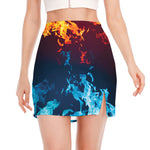Red And Blue Fire Print Side Slit Mini Skirt