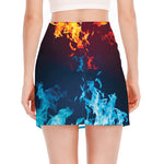 Red And Blue Fire Print Side Slit Mini Skirt