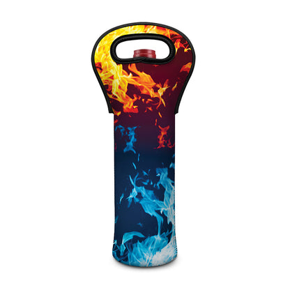 Red And Blue Fire Print Single Neoprene Wine Tote