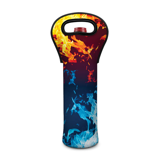 Red And Blue Fire Print Single Neoprene Wine Tote