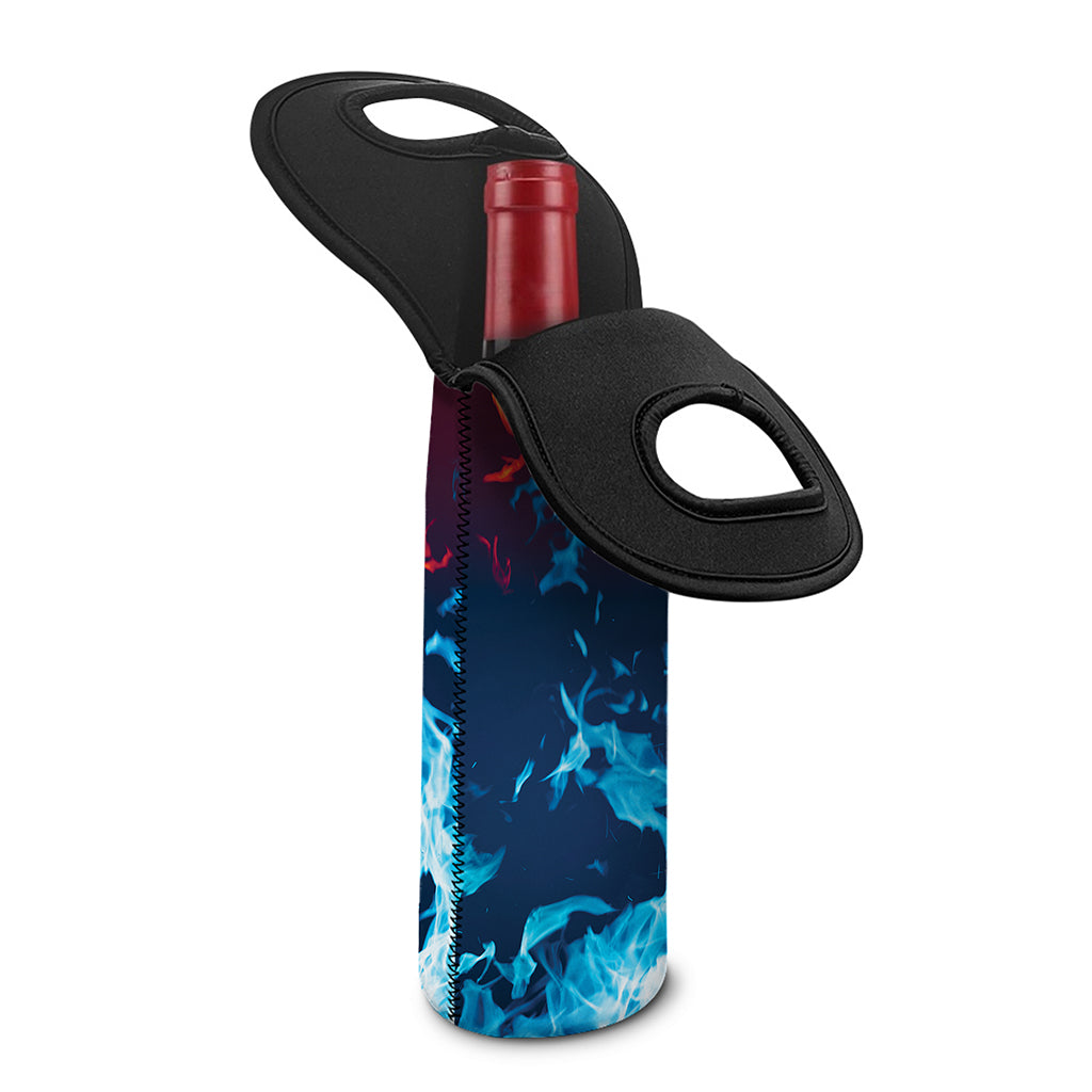 Red And Blue Fire Print Single Neoprene Wine Tote