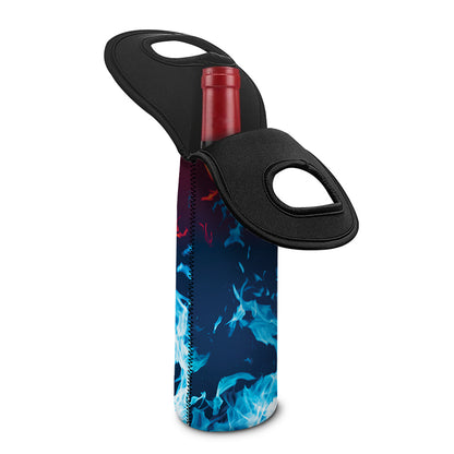 Red And Blue Fire Print Single Neoprene Wine Tote