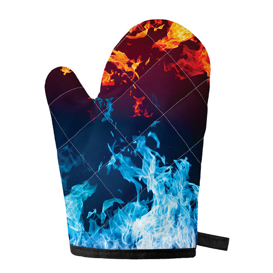 Red And Blue Fire Print Single Oven Mitt