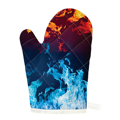 Red And Blue Fire Print Single Oven Mitt