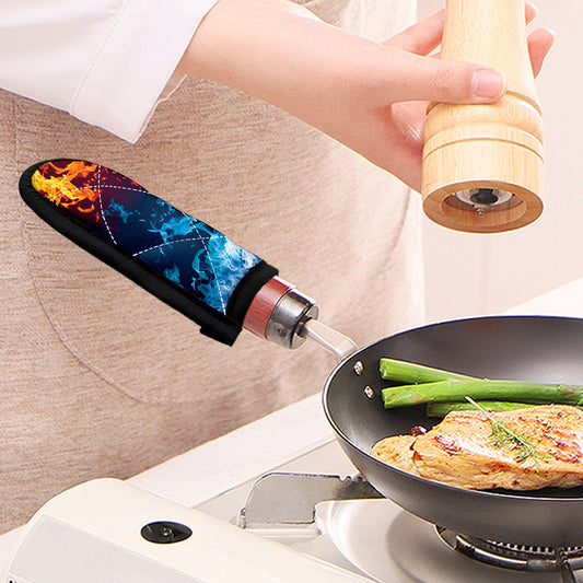 Red And Blue Fire Print Skillet Handle Cover
