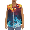 Red And Blue Fire Print Sleeveless Baseball Jersey
