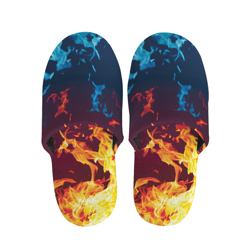Red And Blue Fire Print Slippers