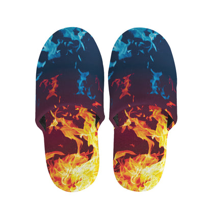 Red And Blue Fire Print Slippers