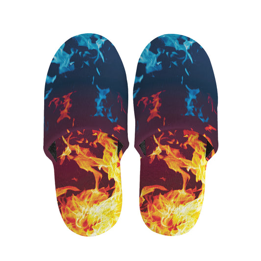 Red And Blue Fire Print Slippers