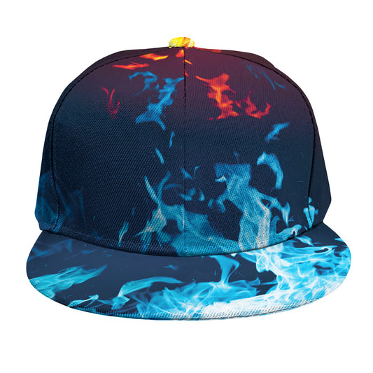 Red And Blue Fire Print Snapback Cap