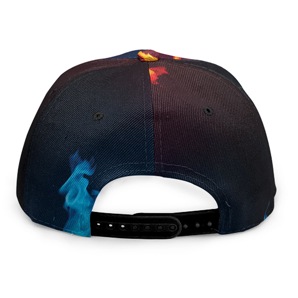 Red And Blue Fire Print Snapback Cap